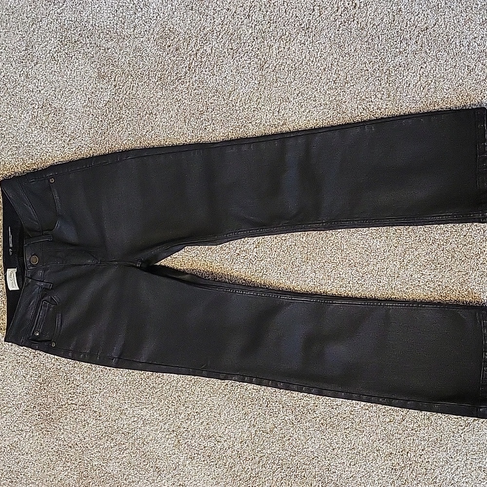 Anthropologie Pilcro Yaya Black Luxe Coated Mid Rise Crop Flare Jeans 27 Stretch